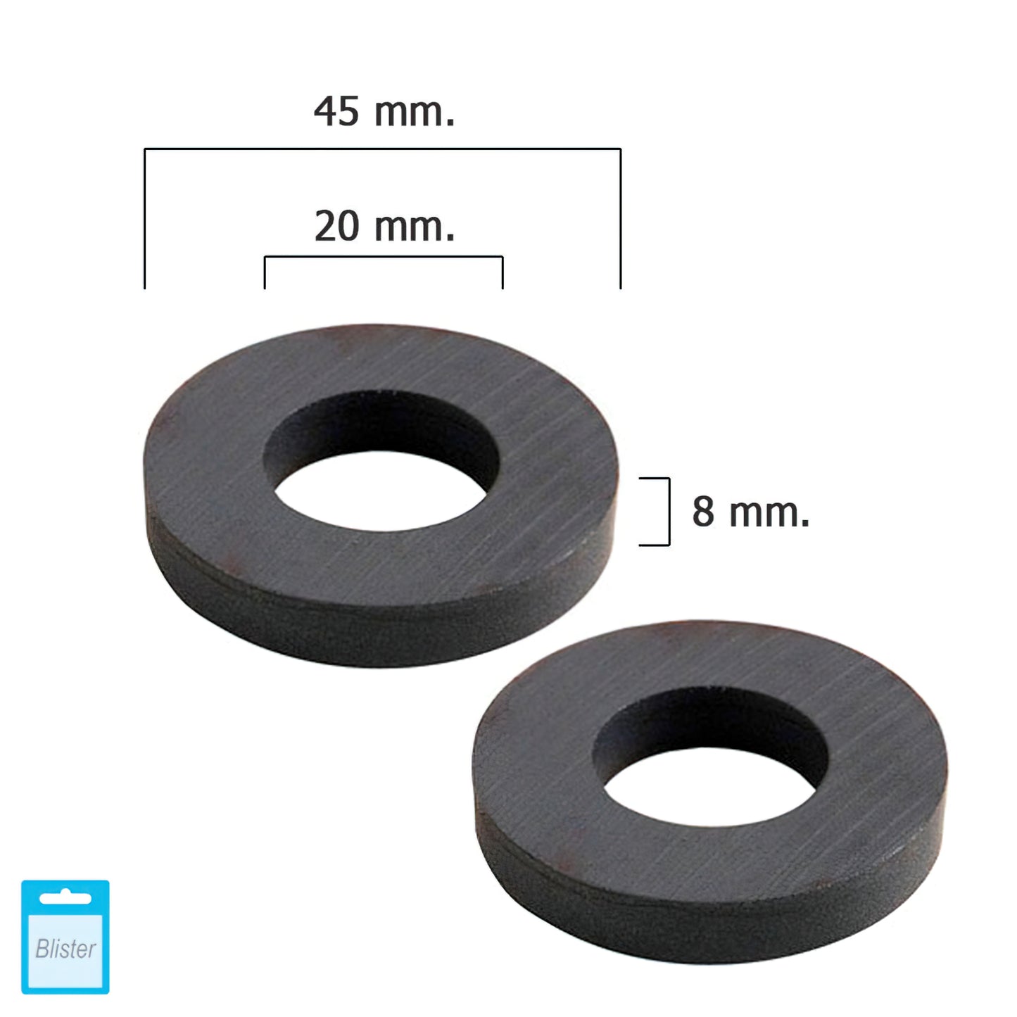 Anel de ferrite Wolfpack magnético Ø 45x20x8 mm. (Blister 2 peças)