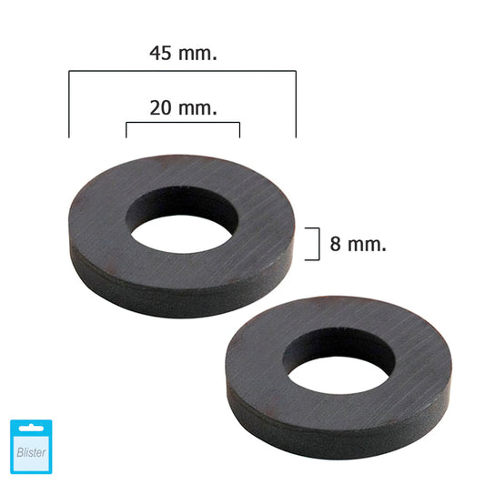 Anel de ferrite Wolfpack magnético Ø 45x20x8 mm. (Blister 2 peças)