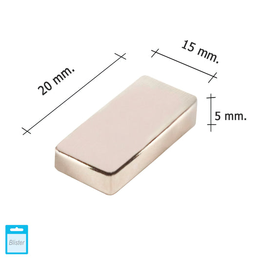 Ímã Wolfpack Neodímio Retangular 20x15x5 mm. (Blister 1 peça)