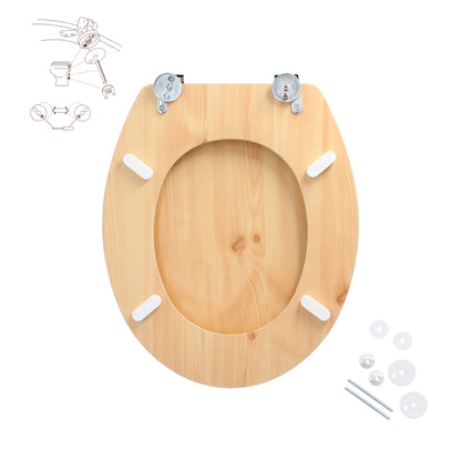Tapa WC Madera Natural, Tapa Asiento Inodoro, Asiento Para Inodoro Universal, Soporte Ajustable,