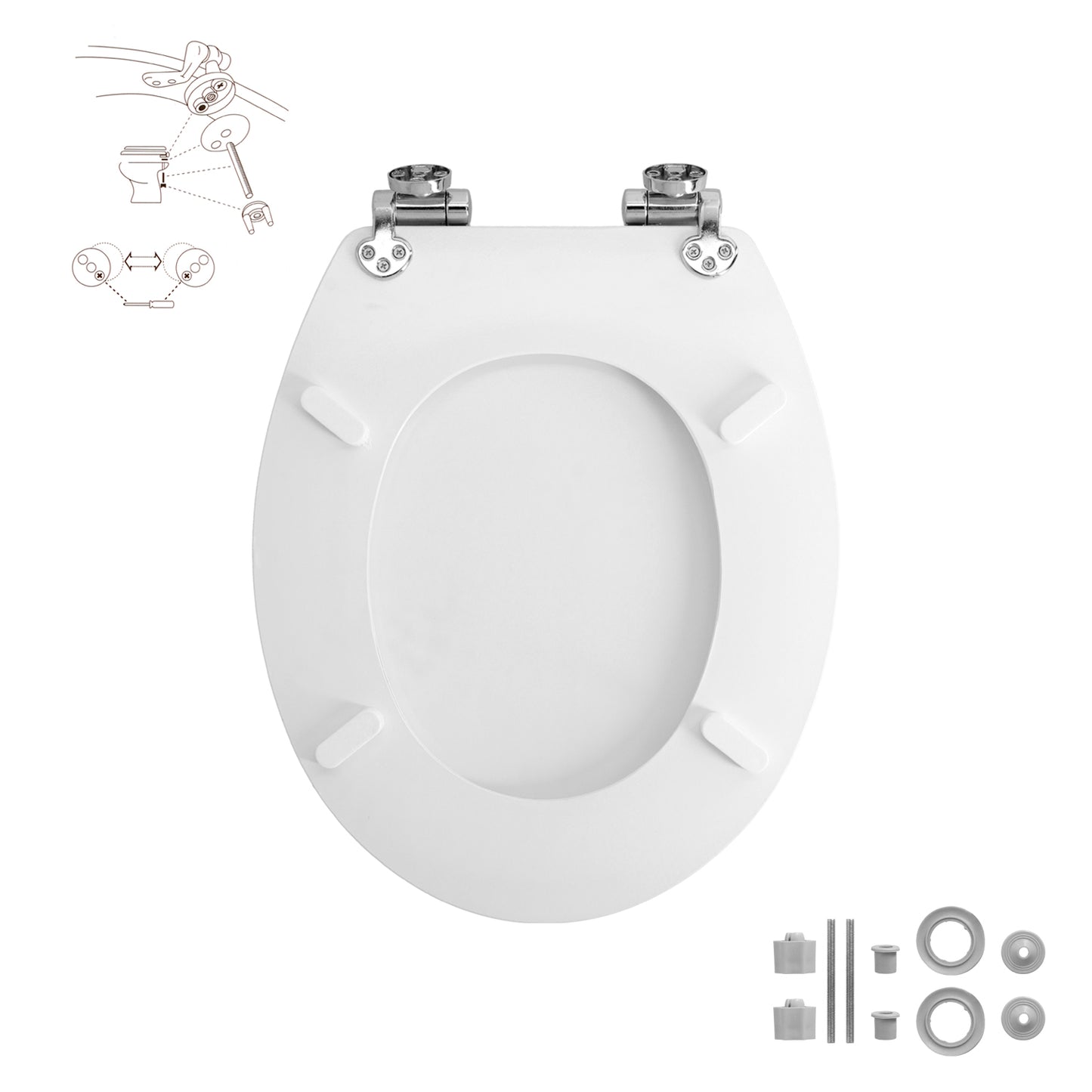 Tapa Wc Universal Blanca Caida Amortiguada, Asiento Inodoro, Cierre Lento, Bisagras Ajustables,