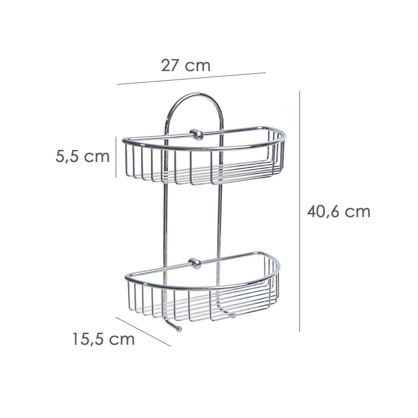 Cesto Suspenso Maurer Aço Inox 2 alturas 27x15x37 cm.