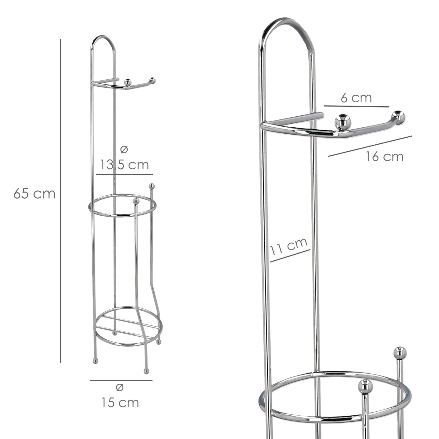 Porta Rolo de Papel Higiênico Vertical Para Banheiro, Rolos Reserva, Ø 15 x 65 cm.