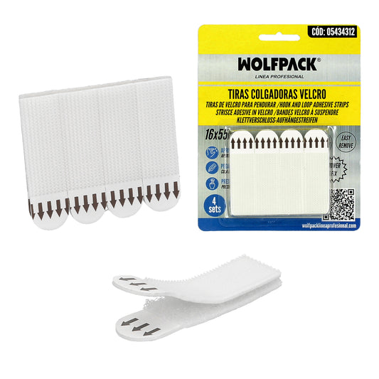 Tiras Colgadoras Adhesicas Con Velcro 16 x 55 mm. Blister 4 unidades