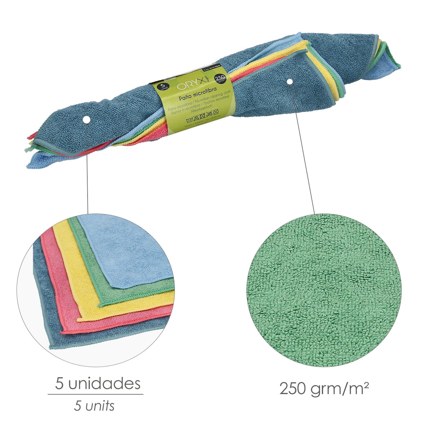 Paño Microfibra 35 x 40 cm / 250 Gramos (Pack 5 Piezas)