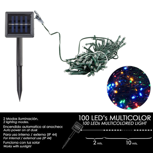 Luces Navidad Solar 100 Leds Multicolor Interior / Exterior (IP44)