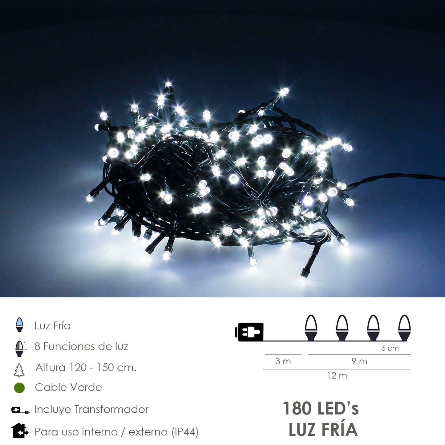 Luzes de natal de 500 leds cor branca fria luz de natal interna e externa IP44