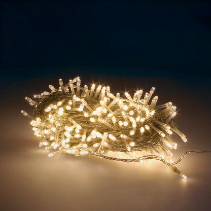 Cordas de Luzes de Natal 300 Leds Cor Branca Quente. Luz de Natal interior e exterior Ip44. Fio Transparente.