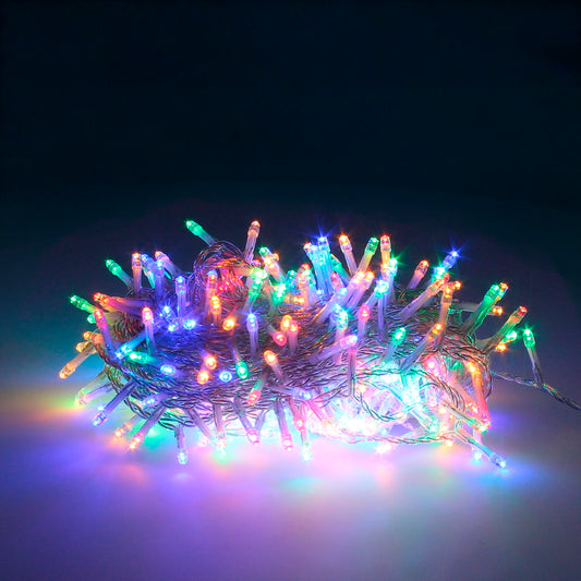 Guirnalda Luces Navidad 300 Leds Color Multicolor. Luz Navidad Interiores y Exteriores Ip44. Cable Transparente.