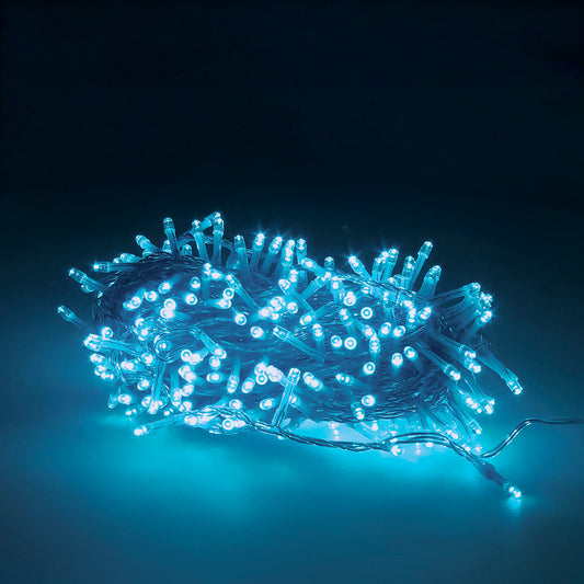 Guirnalda Luces Navidad 300 Leds Color Azul Hielo. Luz Navidad Interiores y Exteriores Ip44. Cable Transparente.