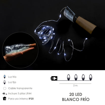 Guirlanda de Luzes de Natal com Cap 20 Branco Frio Microled IP20. A Pilhas 3 LR44 (se incluídas)