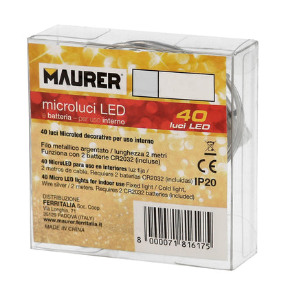 Guirnalda Luces Navidad Microled 40 Leds Color Blanco Frio. Luz navidad interiores IP20 A Pilas (2 CR2032 Incluidas)