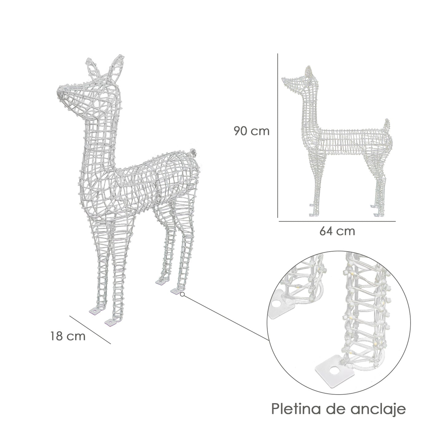 Adorno Luces Navidad Ciervo 3D 300 LEDs. Uso en Exteriores e Interiores Proteccion IP44 Altura 90 cm.