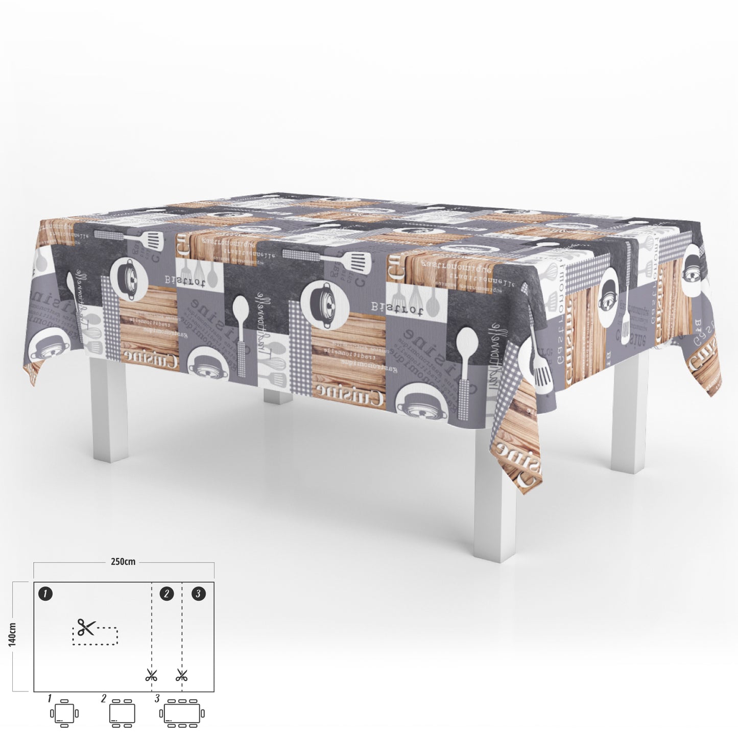 Cuisin Toalha Oleada Retangular Impermeável PVC Resistente a Manchas 140 x 250 cm. Uso interno e externo recortado