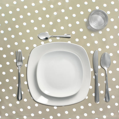 Toalha Oleada Retangular Pontos Bege. PVC resistente a manchas à prova d'água 140 cm. x 20 metros. Rolo recortado. Dentro e fora