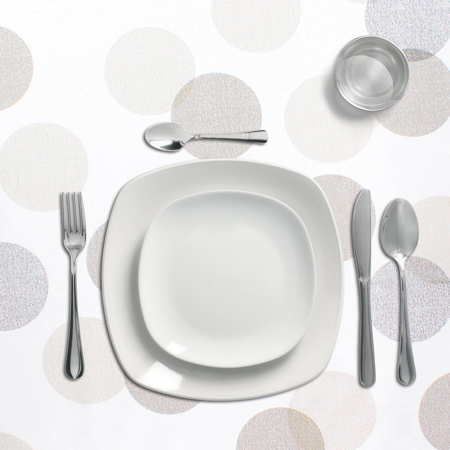 Toalha Oleada Retangular Círculos Bege. PVC resistente a manchas à prova d'água 140 cm. x 20 metros. Rolo recortado. Dentro e fora