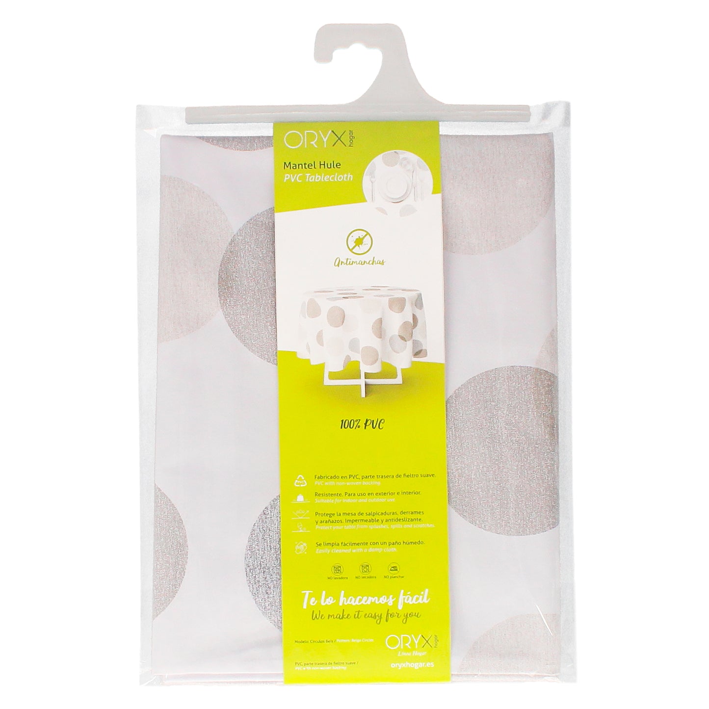 Oleado Redondo Toalha Círculos Bege Impermeável PVC Antimanchas Ø 140 cm. Uso interno e externo