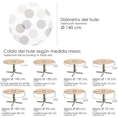Oleado Redondo Toalha Círculos Bege Impermeável PVC Antimanchas Ø 140 cm. Uso interno e externo
