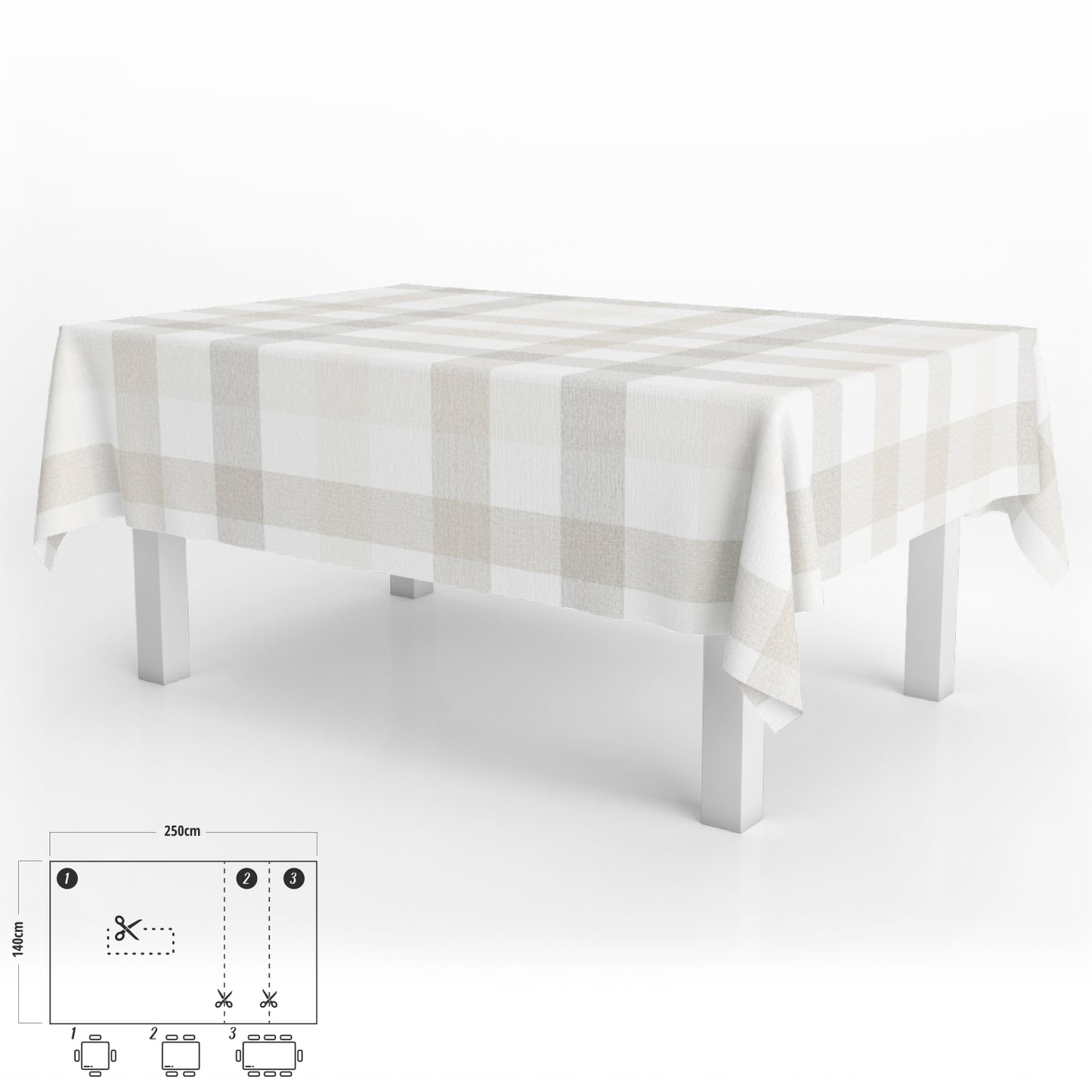 Oleado Retangular Toalha de Mesa Bege Quadrada Impermeável PVC Antimanchas 140x250 cm. Uso interno e externo recortado