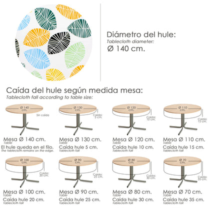 Oleado Redondo Toalha Folhas Cores Impermeável PVC Antimanchas Ø 140 cm. Uso interno e externo