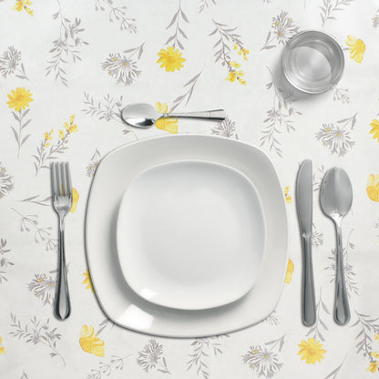 Oleado Redonda Toalha de Mesa Flores Amarelas Impermeável PVC Antimanchas Ø140 cm. Uso interno e externo