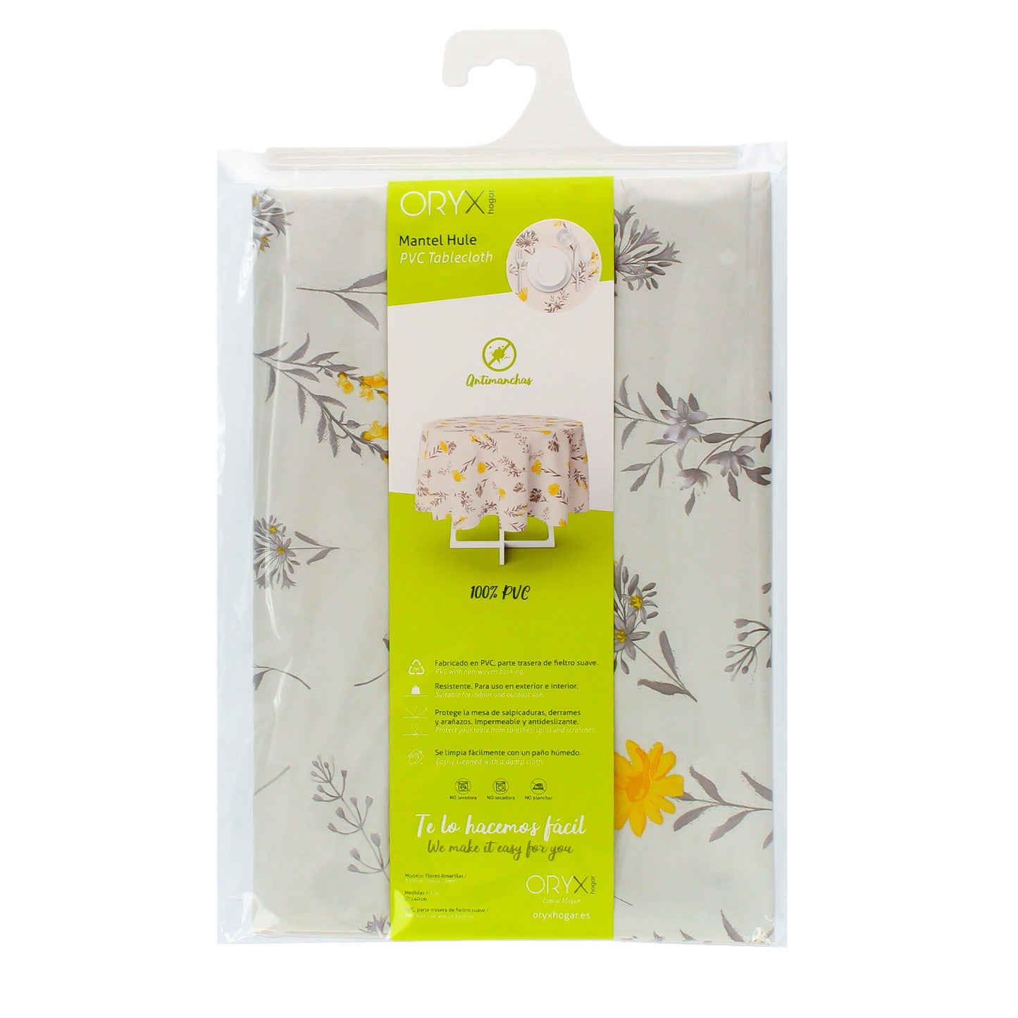 Oleado Redonda Toalha de Mesa Flores Amarelas Impermeável PVC Antimanchas Ø140 cm. Uso interno e externo