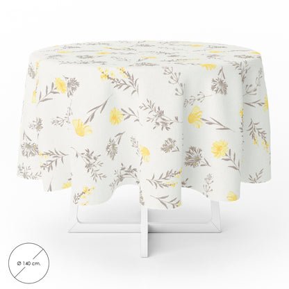 Oleado Redonda Toalha de Mesa Flores Amarelas Impermeável PVC Antimanchas Ø140 cm. Uso interno e externo