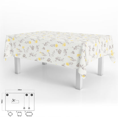 Oleado Retangular Toalha de Mesa Flores Amarelas Impermeável PVC Antimanchas 140x250 cm. Uso interno e externo recortado