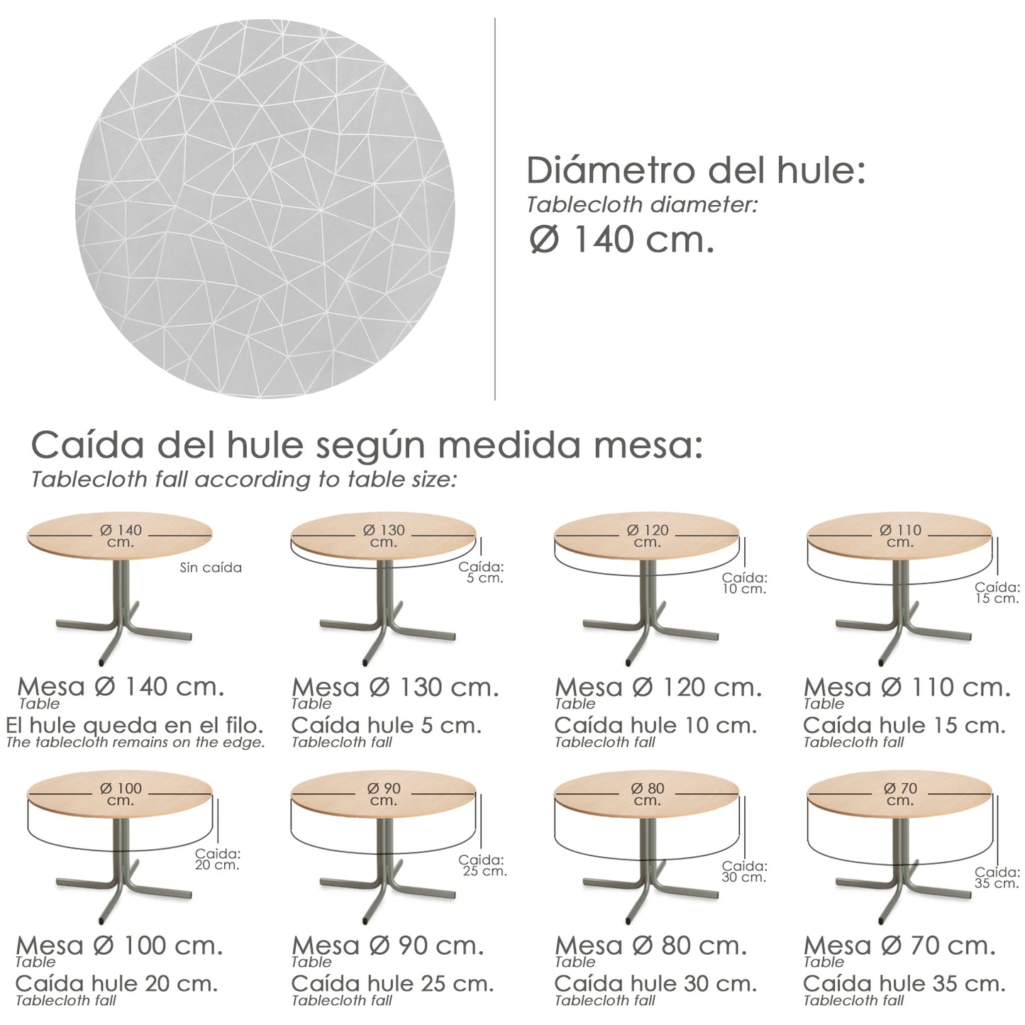 Oleado Cinzento Geométrico Toalha de Mesa Impermeável PVC Antimanchas Ø 140 cm. Uso interno e externo