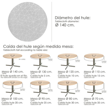 Oleado Cinzento Geométrico Toalha de Mesa Impermeável PVC Antimanchas Ø 140 cm. Uso interno e externo