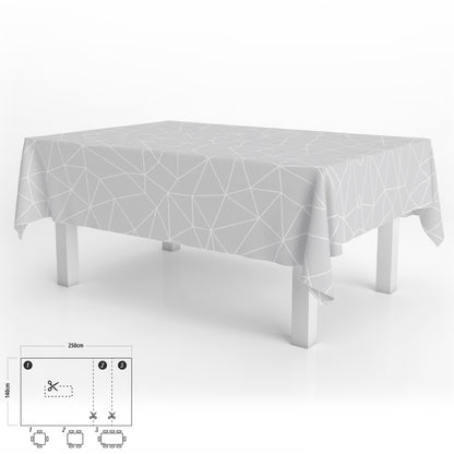 Mantel Hule Rectangular Geométrico Gris Impermeable Antimanchas PVC 140x250 cm.  Recortable Uso Interior y Exterior