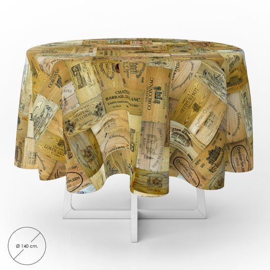 Oleado Redonda Toalha Tábuas Vinho Impermeável PVC Antimanchas Ø 140 cm. Uso interno e externo
