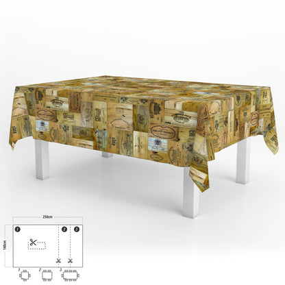 Toalha de Mesa Retangular Oleado Tábuas Vinho Impermeável PVC Anti Manchas 140x250 cm. Uso interno e externo recortado