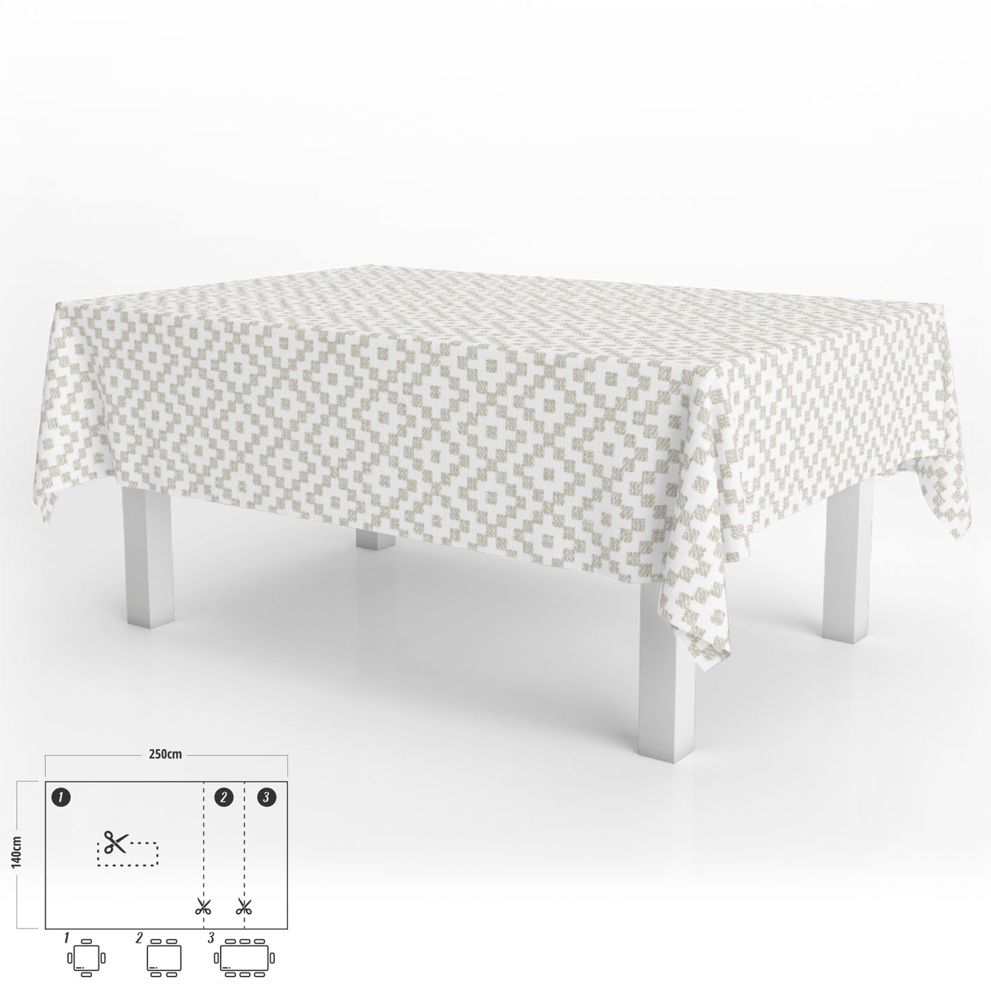 ZigZag Retangular Oleado Toalha Impermeável PVC Antimanchas 140x250 cm. Uso interno e externo recortado