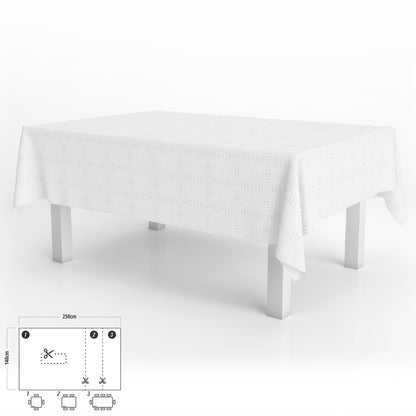 Toalha de Mesa Oleada Branca Retangular Velo Impermeável PVC 140x250 cm. Uso interno e externo recortado