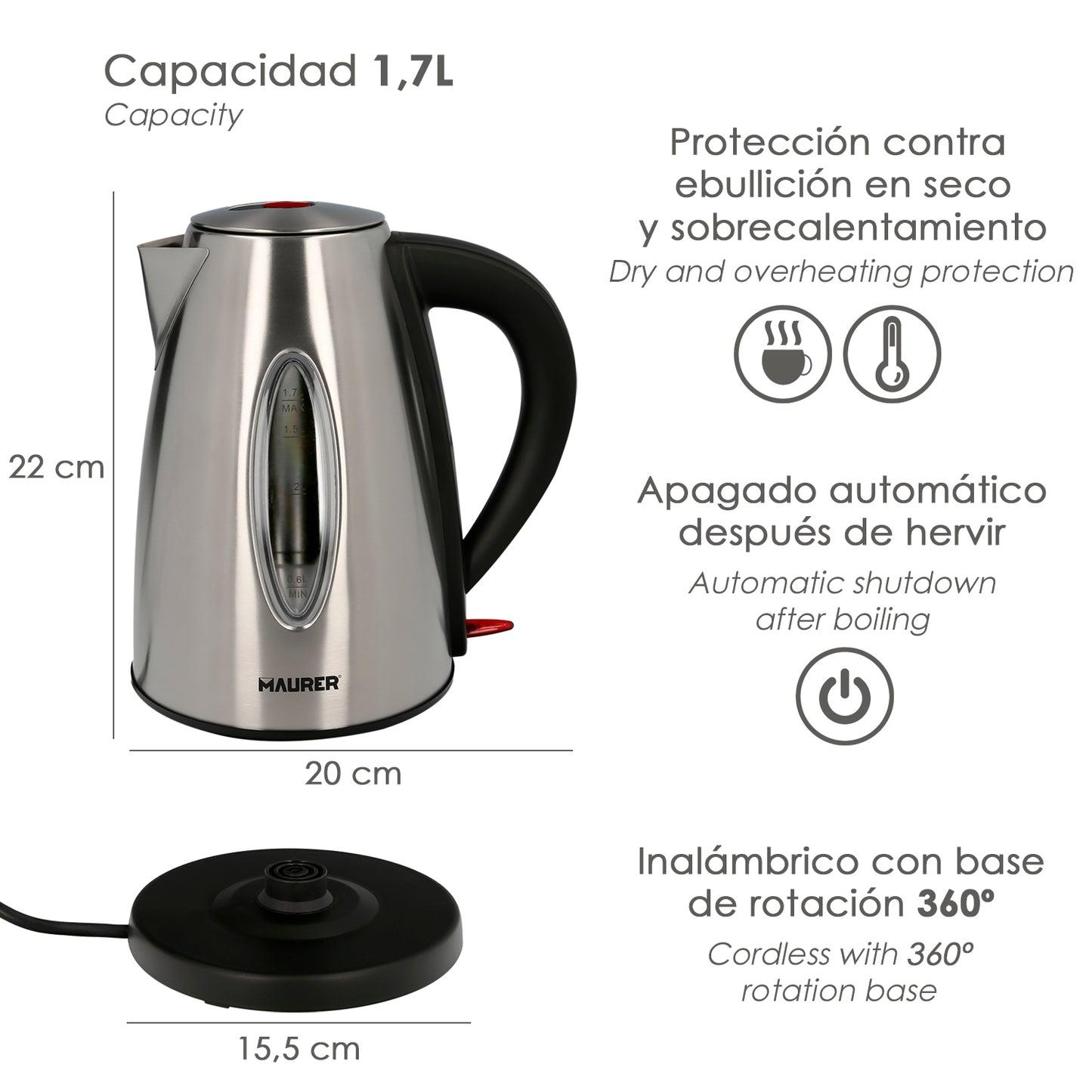 Chaleira 1,7 litros. 2200W