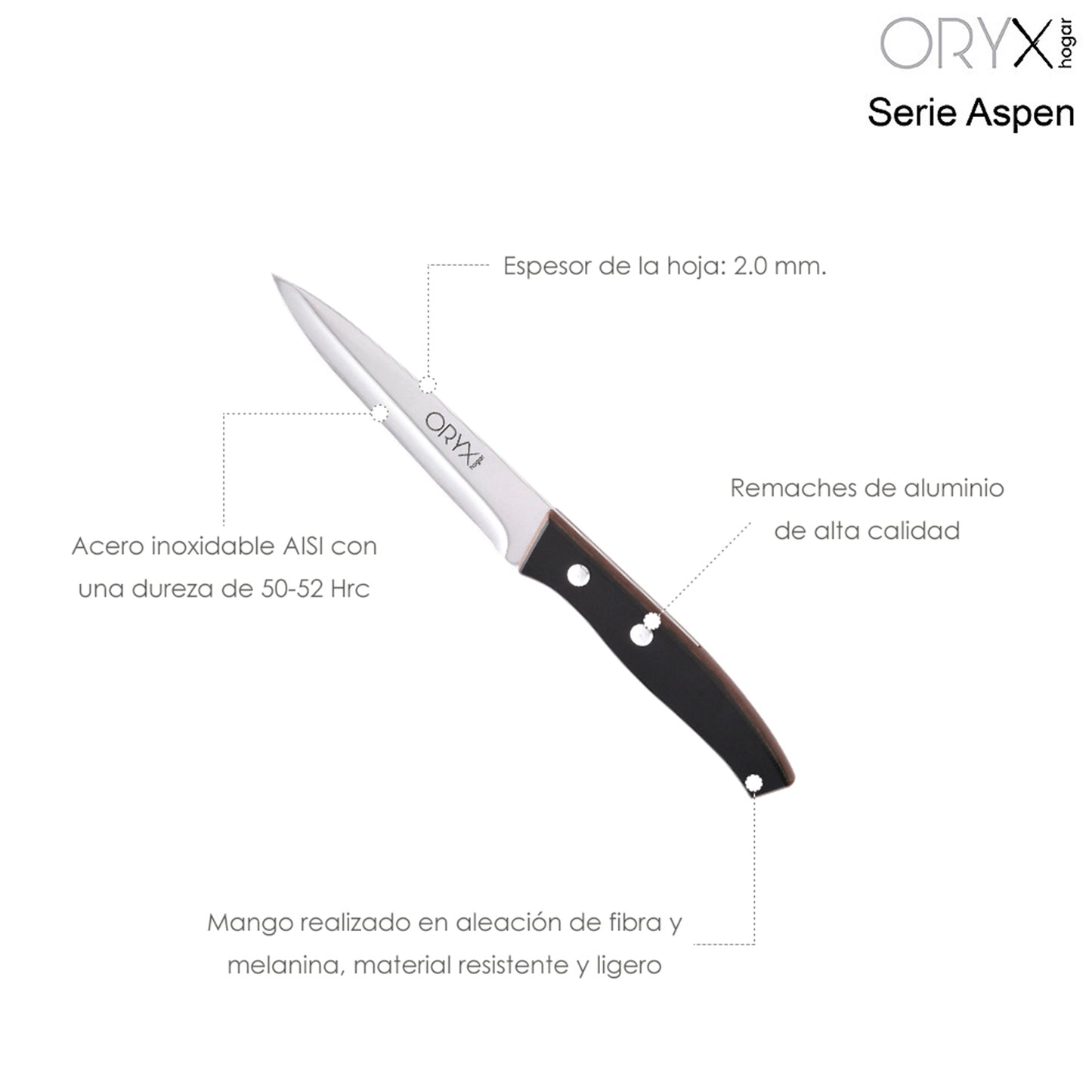 Faca Cozinha Aspen Lâmina Aço Inox 12 cm. Preto