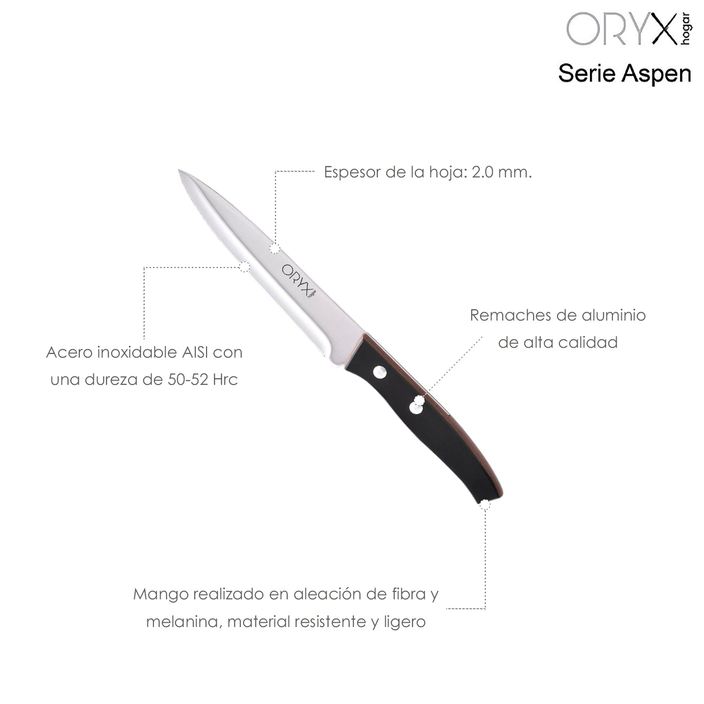 Faca para Legumes Aspen Lâmina em Aço Inox 15 cm. Preto