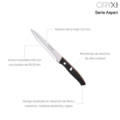 Faca para Legumes Aspen Lâmina em Aço Inox 15 cm. Preto