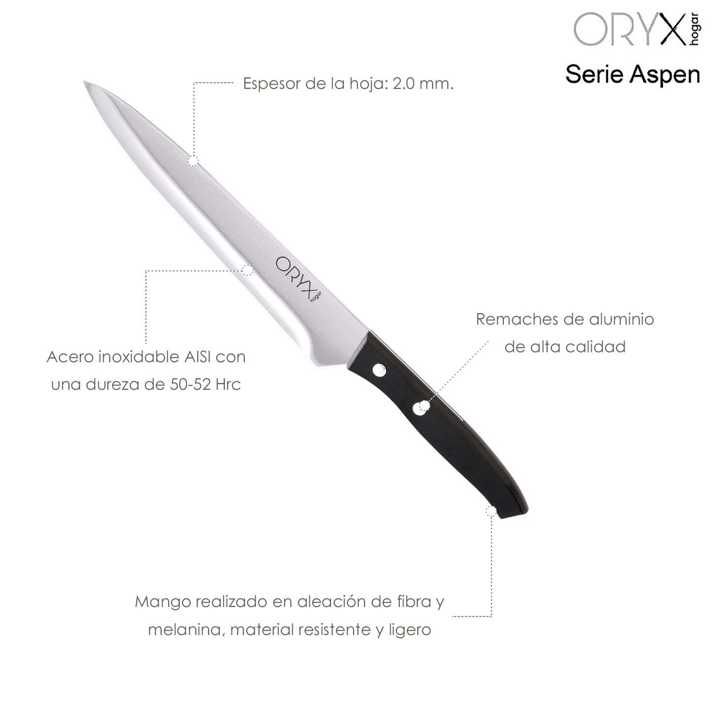 Faca Aspen Cook / Chef Lâmina em Aço Inox 20 cm. Preto
