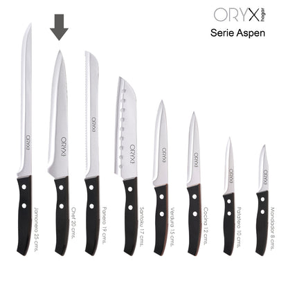 Faca Aspen Cook / Chef Lâmina em Aço Inox 20 cm. Preto