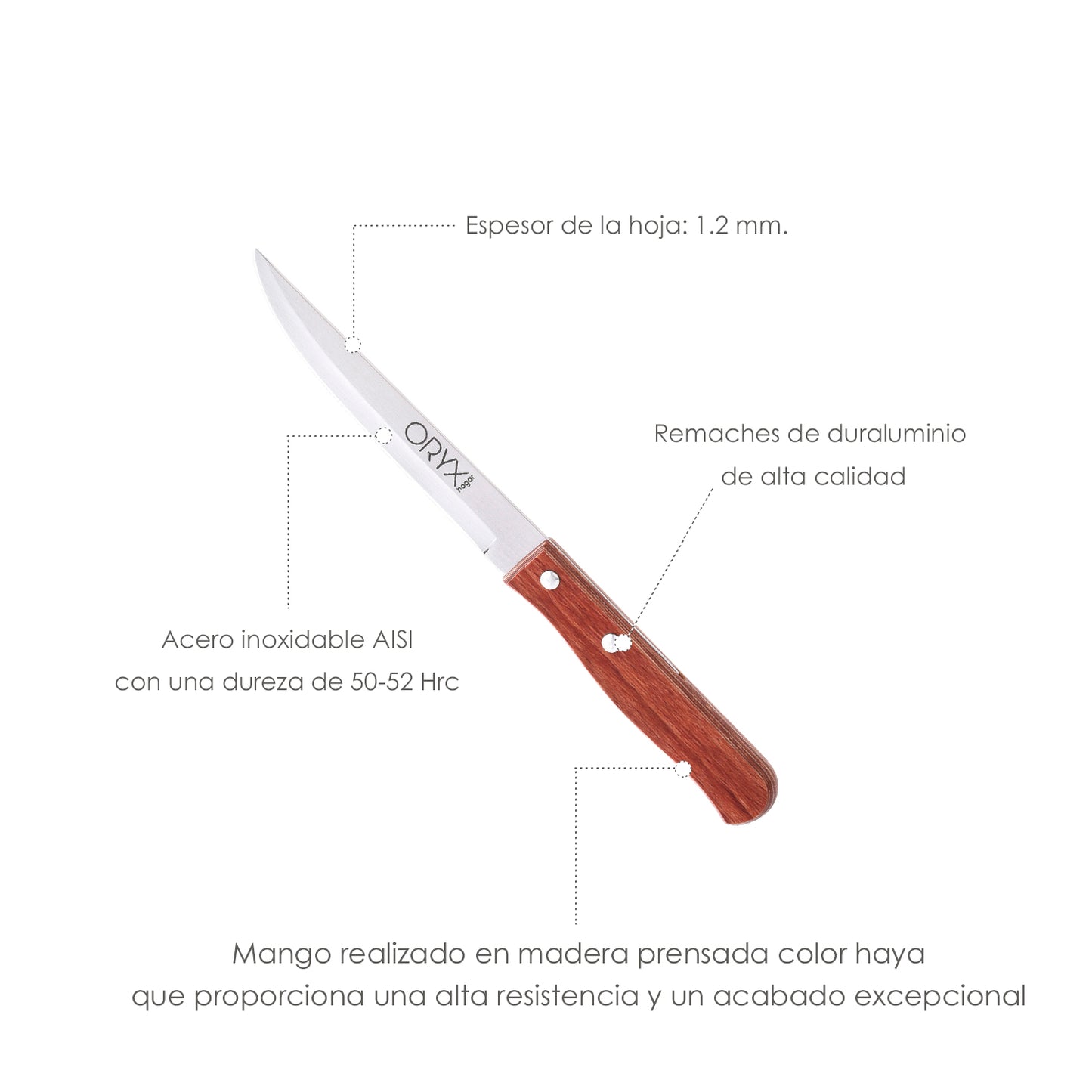 Cuchillo Montana Multiusos Hoja Lisa Acero Inoxidable 11 cm. Mango Madera (Blister 3 piezas)