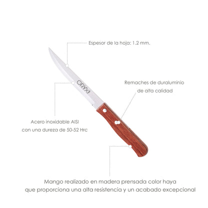 Cuchillo Montana Multiusos Hoja Lisa Acero Inoxidable 11 cm. Mango Madera (Blister 3 piezas)