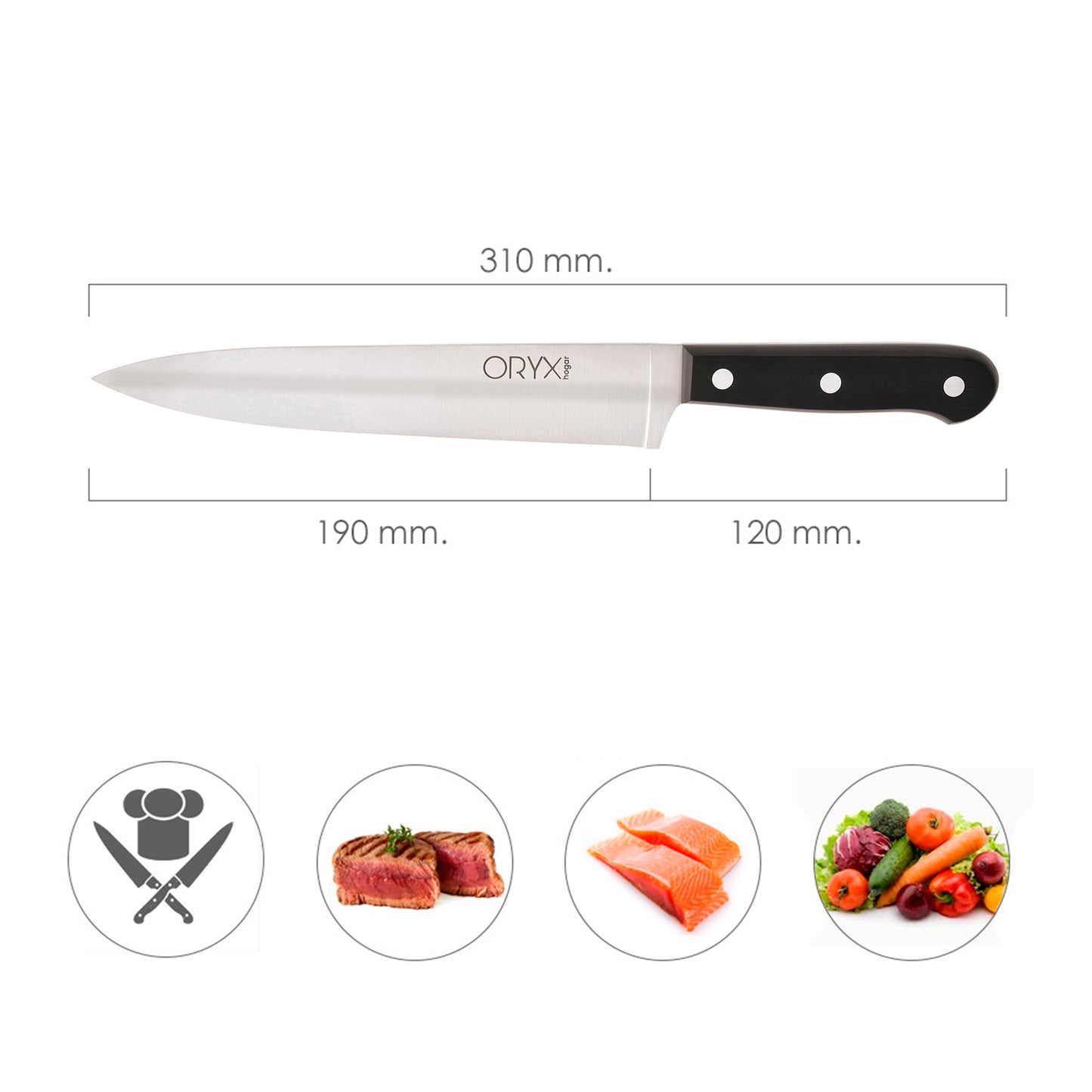 Grenoble Faca Cook / Chef Lâmina Aço Inox 20 cm. Preto