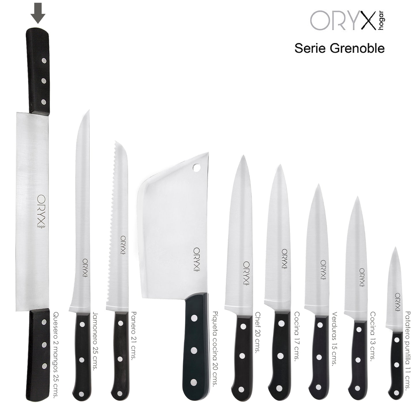 Faca Queijo Grenoble 2 Cabos Lâmina Aço Inox 25 cm. Preto