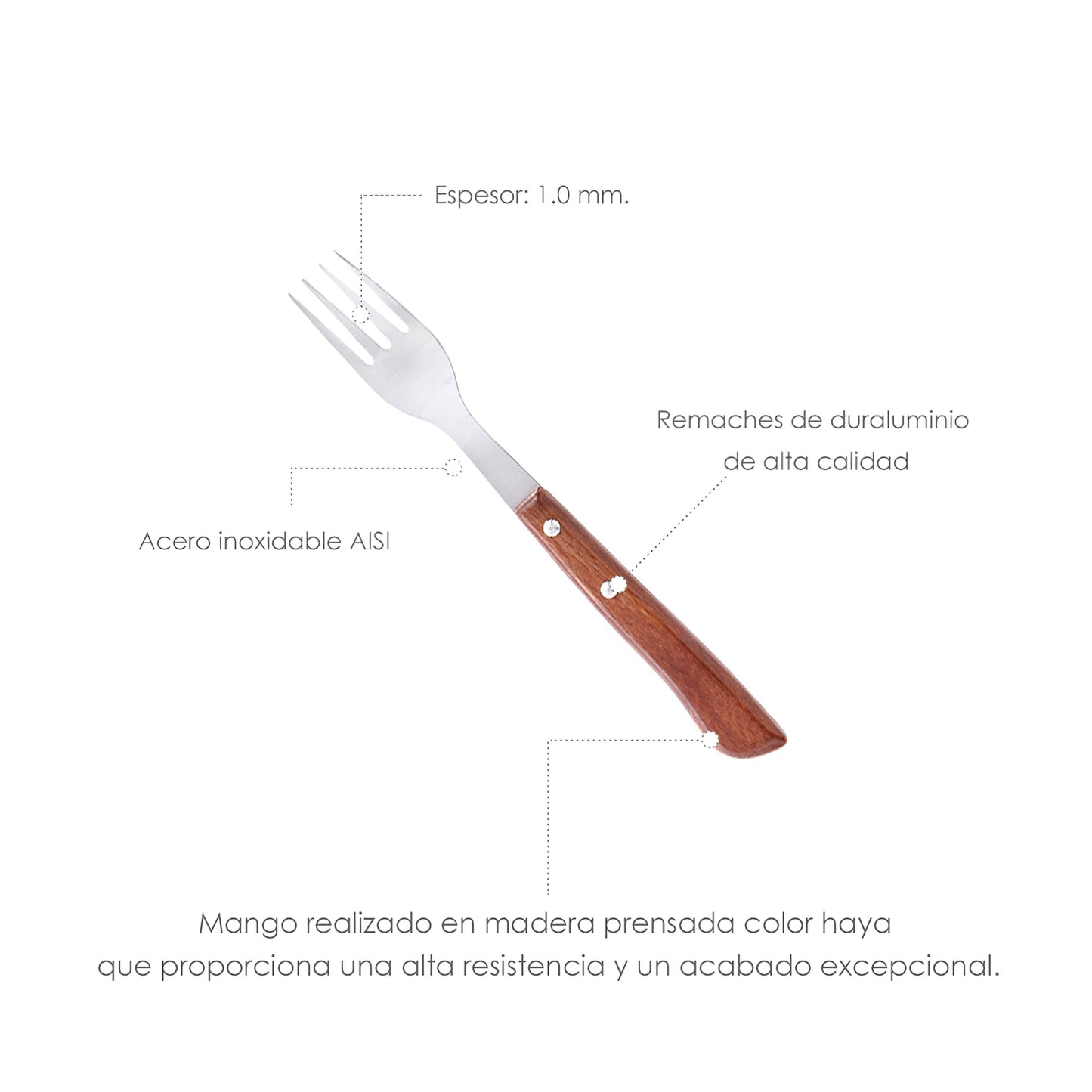 Garfo Bife Montana Aço Inox 9 cm. Cabo de madeira (bolha 3 peças)