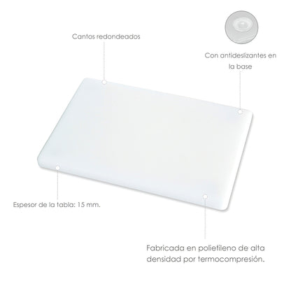 Tabla Cortar Polietileno 30x20x1,5 cm.  Color Blanco