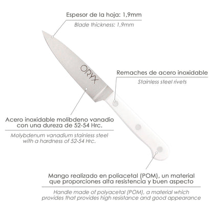 Cuchillo Husky Pelador 11 cm. Hoja Acero Inoxidable, Cuchillo Verduras, Cuchillo Cortar Verduras Mango Ergonomico Blanco