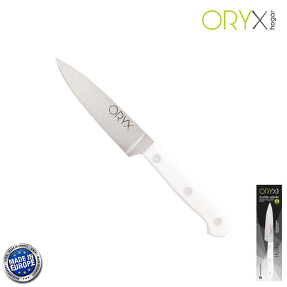 Cuchillo Husky Pelador 11 cm. Hoja Acero Inoxidable, Cuchillo Verduras, Cuchillo Cortar Verduras Mango Ergonomico Blanco