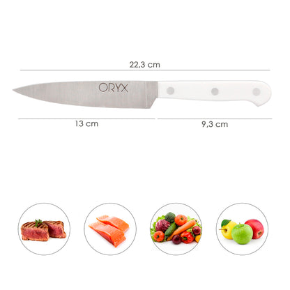 Faca de Cozinha Husky 13 cm. Lâmina de aço inoxidável, faca de carne, faca de peixe, faca de chef, cabo ergonômico branco